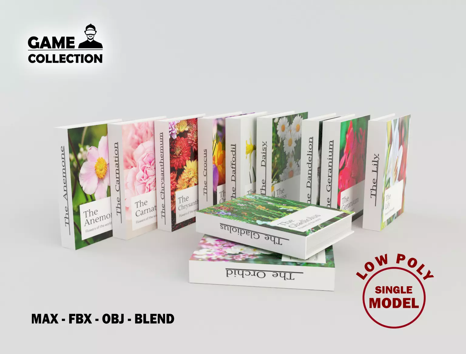 Flower books Low-poly 3D model