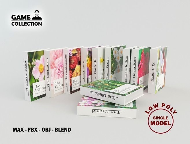  Flower books Low-poly 3D model