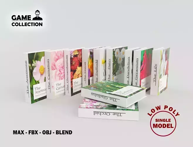  Flower books Low-poly 3D model