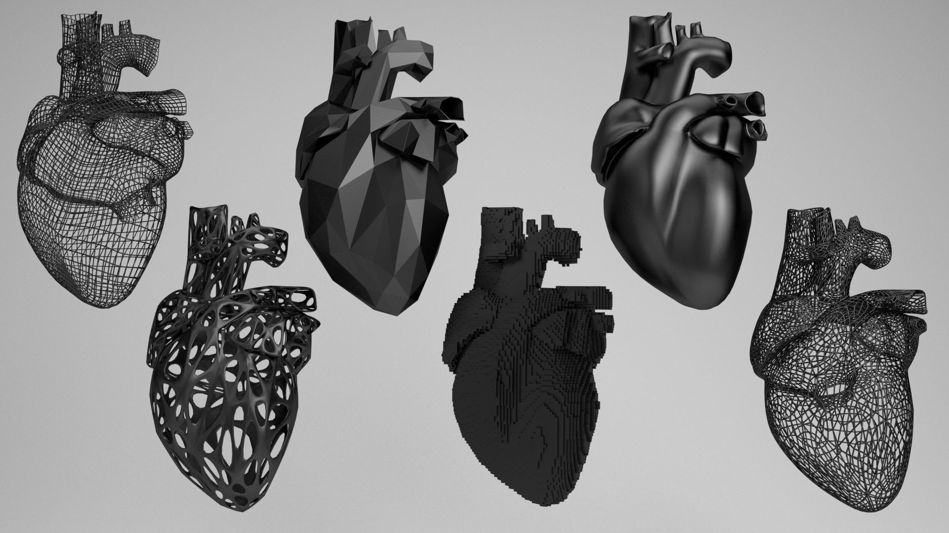 Heart set of human hearts 3D model_2