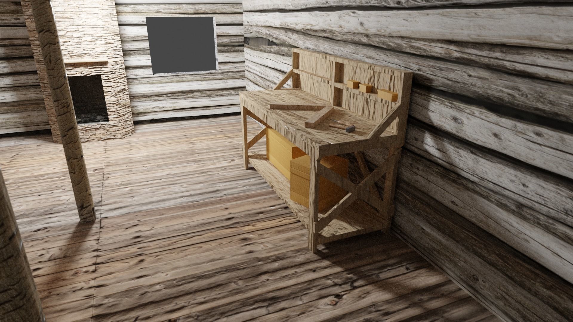 Forest Cabin Low Poly Free low-poly 3D model_5