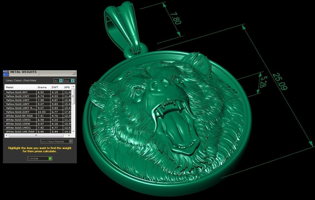 Bear head pendant  3D print model_2