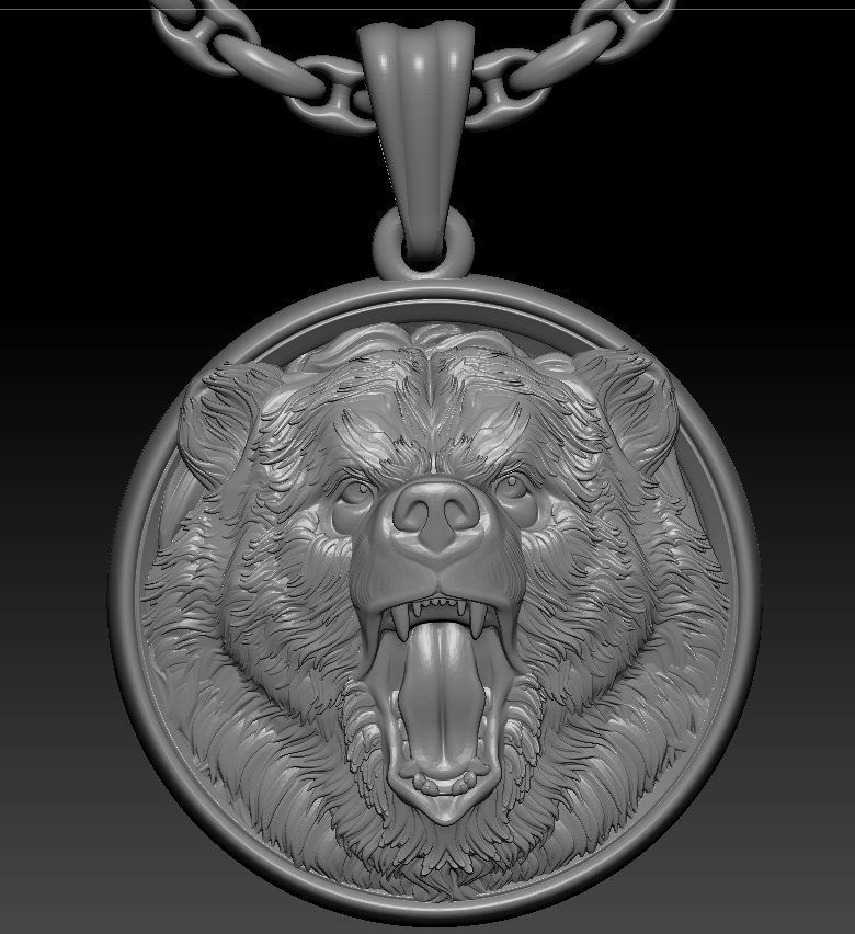 Bear head pendant  3D print model_3