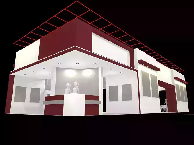 exhibition stall design 20 x 08 m 3 side open Low-poly 3D model 3D model