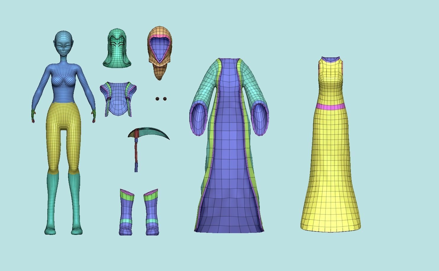 Character - Female Brotherhood Outfit Tibia - CGI n STL Low-poly 3D model_14