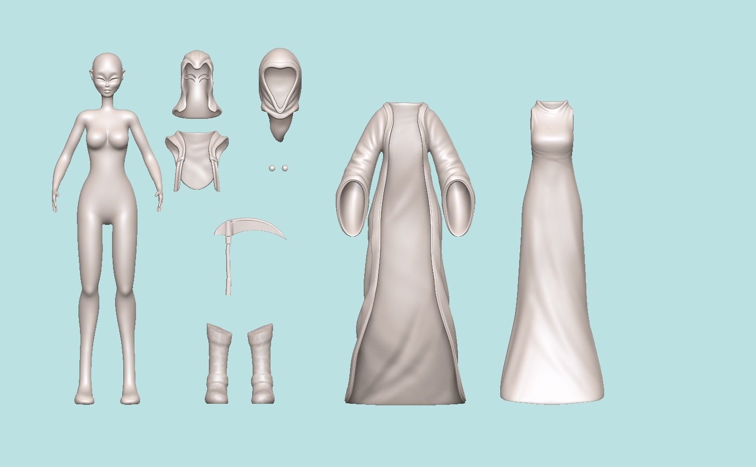 Character - Female Brotherhood Outfit Tibia - CGI n STL Low-poly 3D model_13