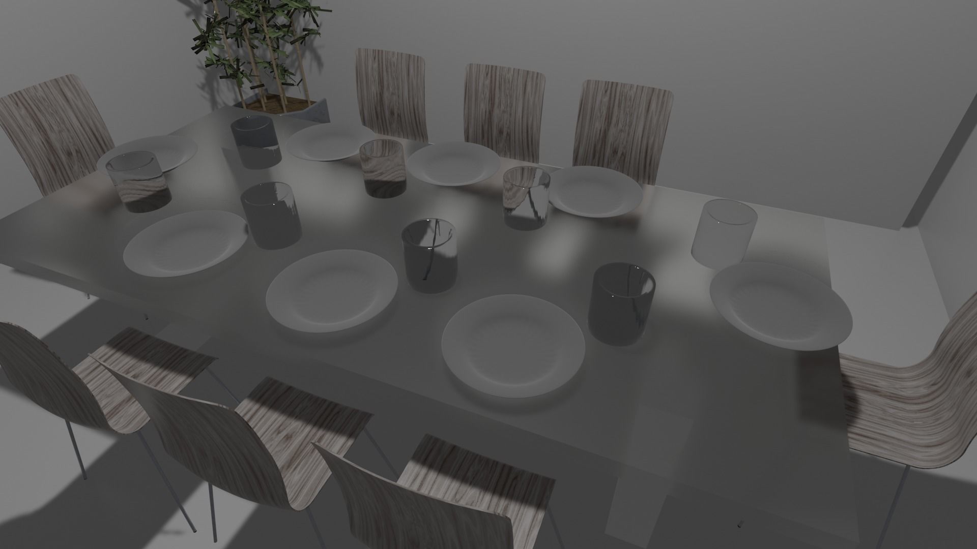 Dinner Set dining table with chairs and plates Free 3D model_2