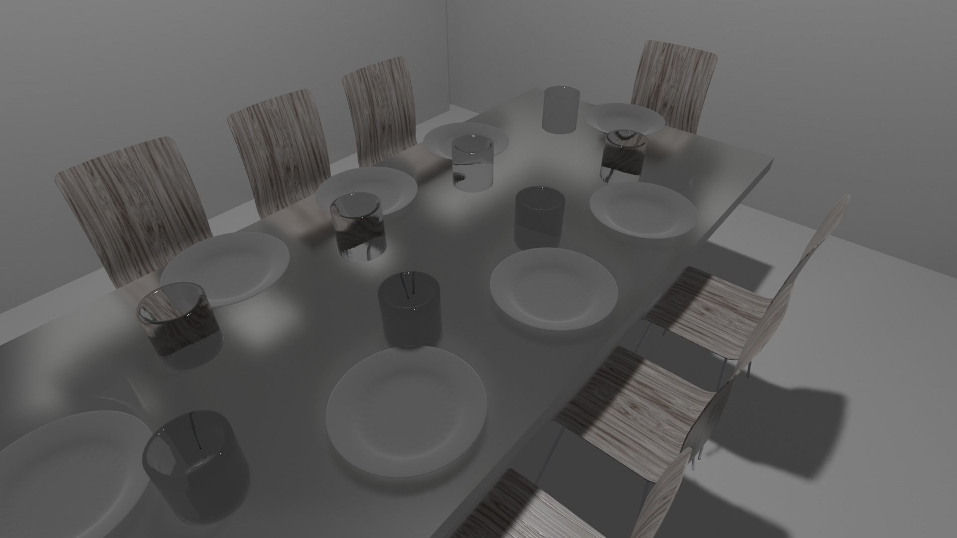 Dinner Set dining table with chairs and plates Free 3D model_1