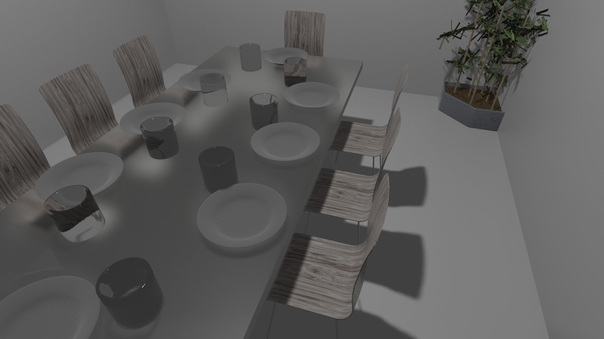 Dinner Set dining table with chairs and plates Free 3D model_3