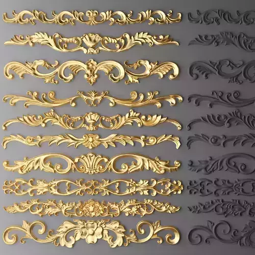 Cartouches SET 3D of gold ornate ornaments 3D model