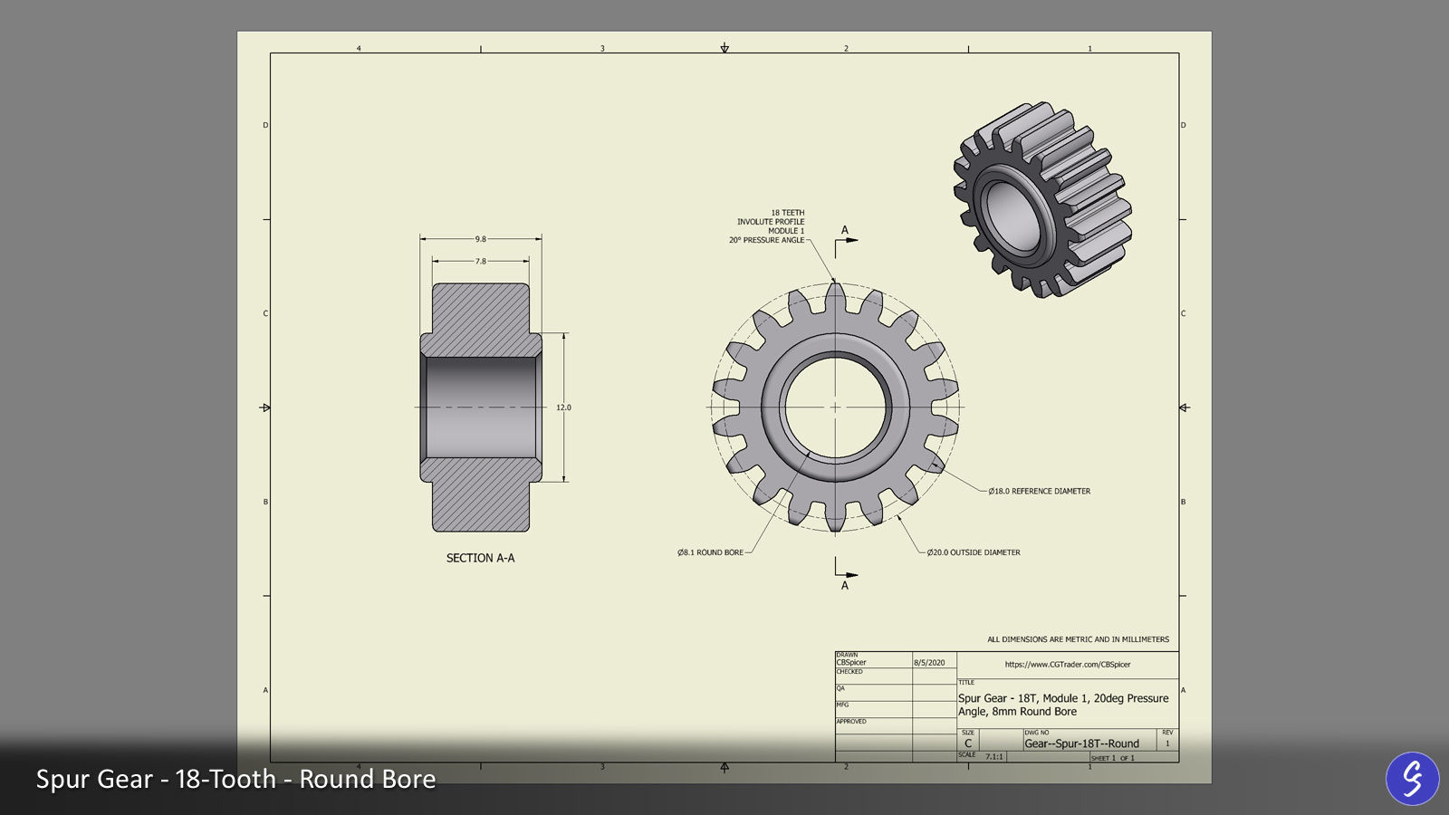 18-Tooth Spur Gear 03 3D print model_3