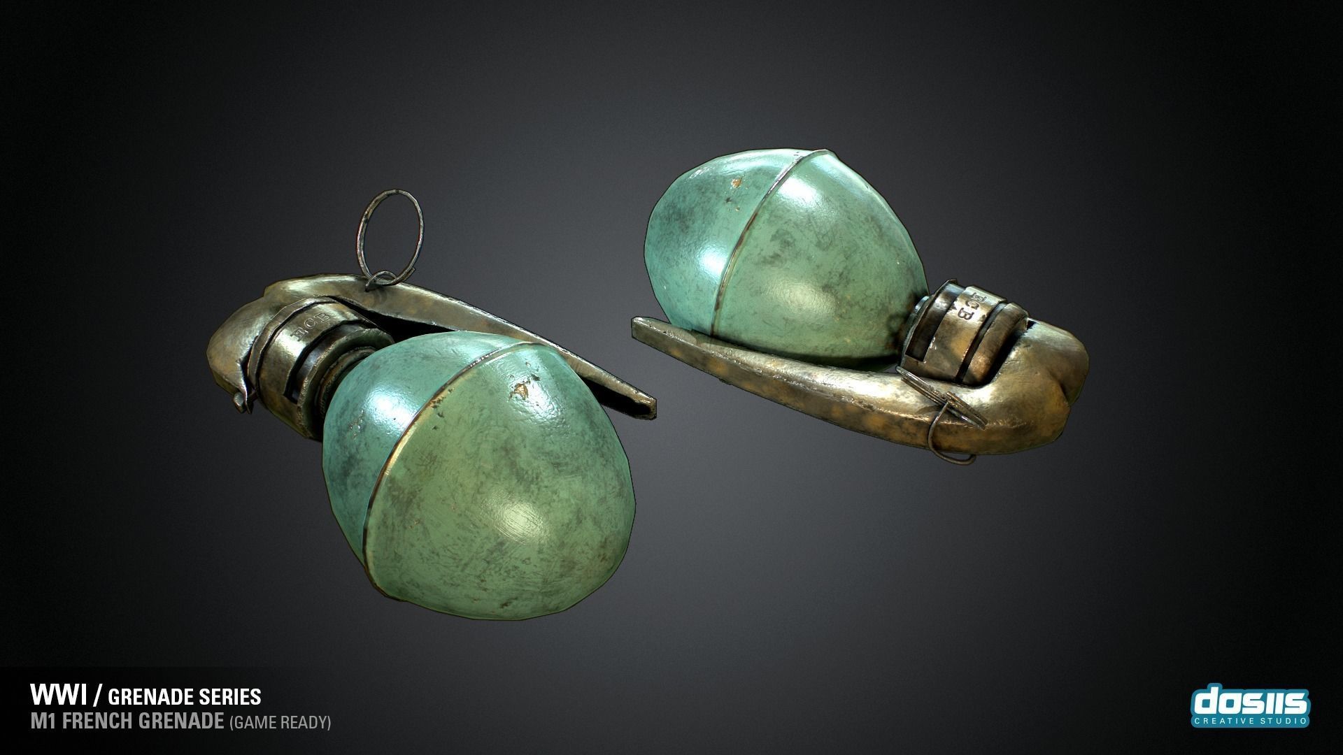 M1 French Grenade - WWI Grenade Series Game Ready Low-poly 3D model_6
