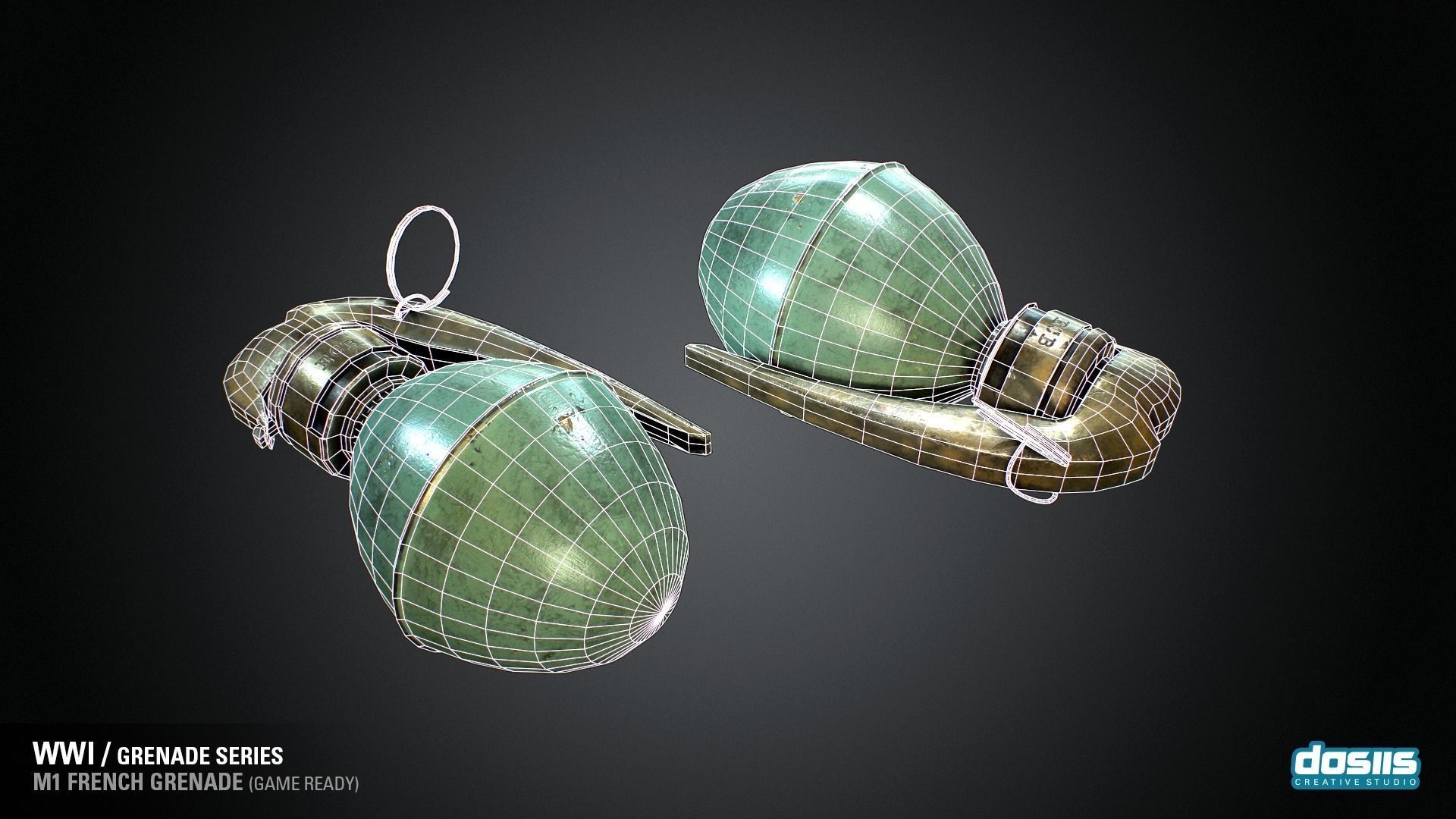 M1 French Grenade - WWI Grenade Series Game Ready Low-poly 3D model_7