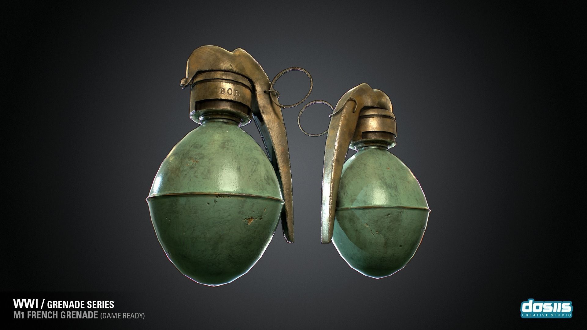 M1 French Grenade - WWI Grenade Series Game Ready Low-poly 3D model_4