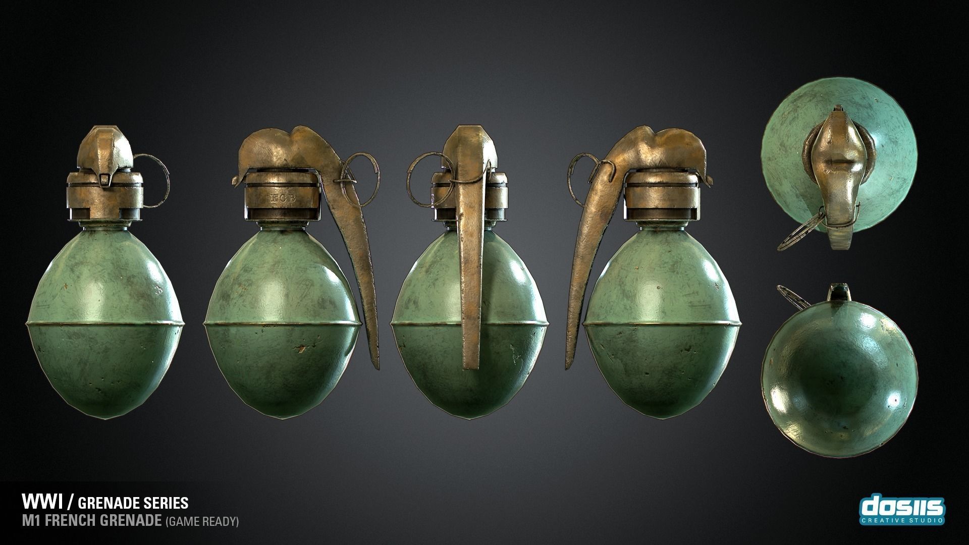 M1 French Grenade - WWI Grenade Series Game Ready Low-poly 3D model_2