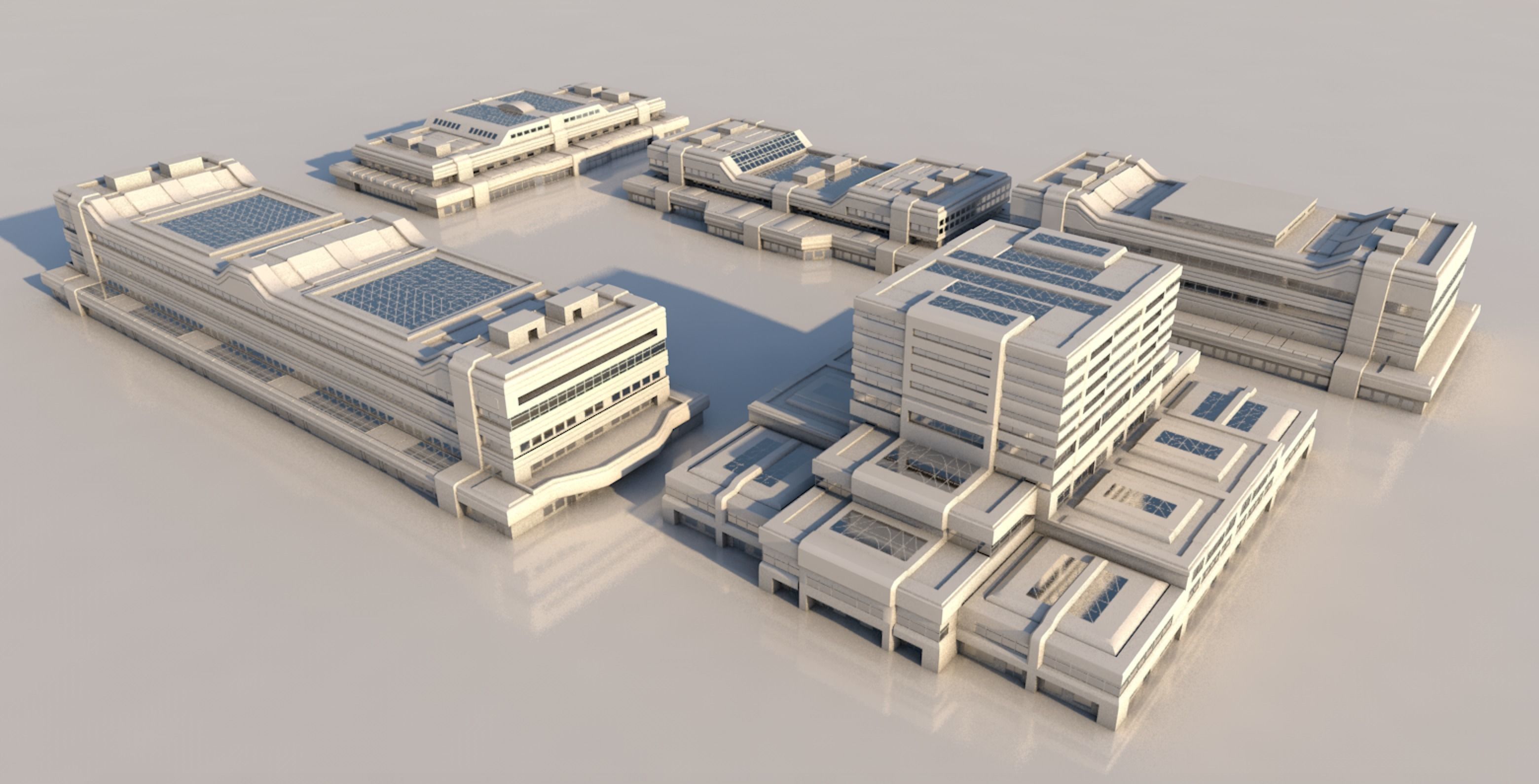 futuristic buildings 3D model_2