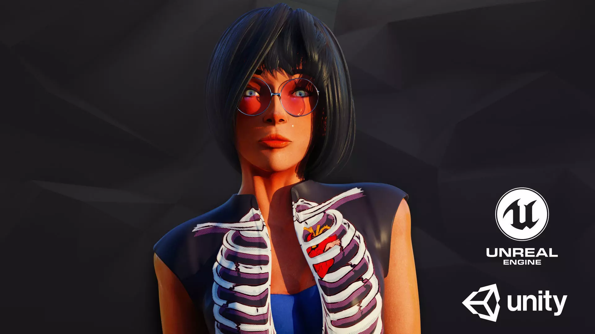 Girl with glasses  character Low-poly 3D model_0