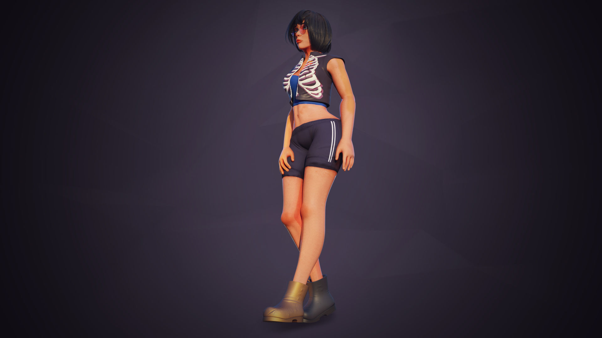 Girl with glasses  character Low-poly 3D model_3