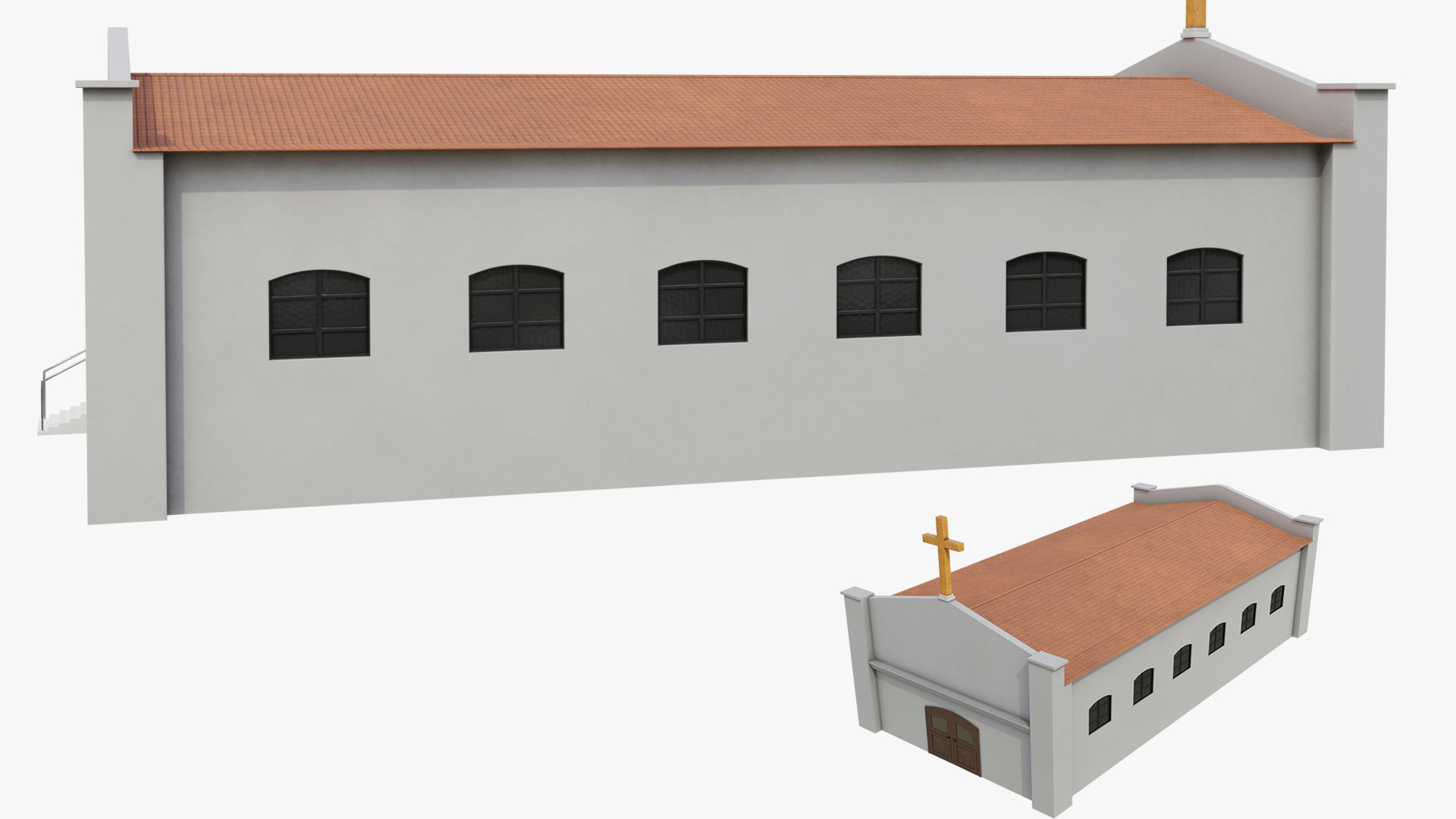 Simple Modern Church Structure Building PBR Textures Low-poly 3D model_5