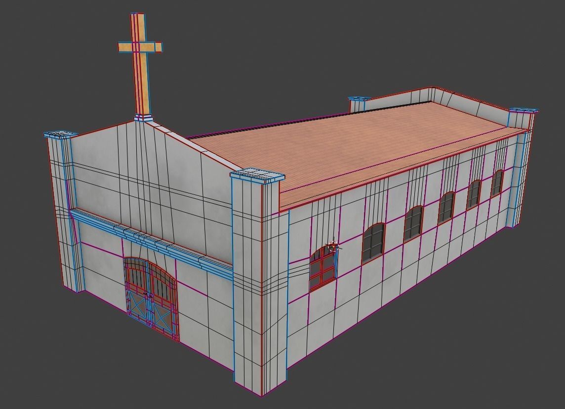 Simple Modern Church Structure Building PBR Textures Low-poly 3D model_30