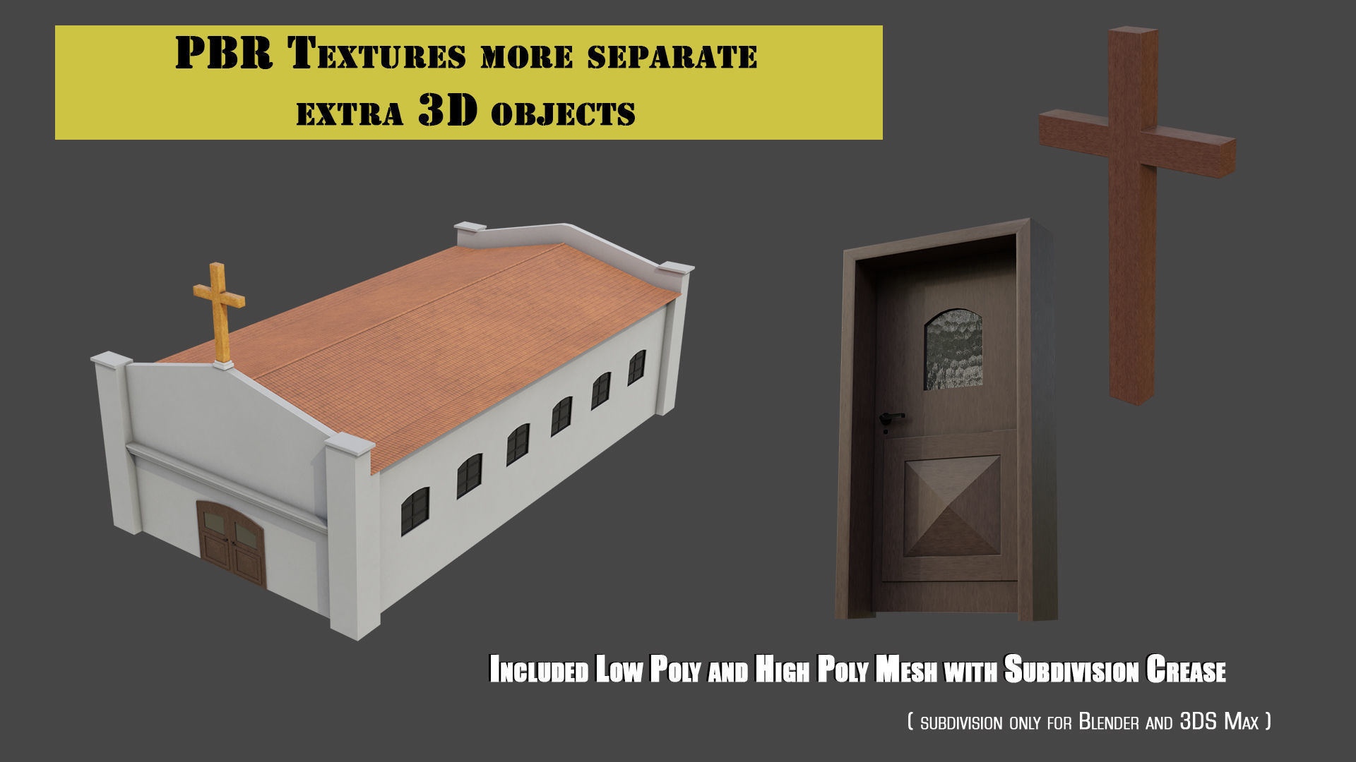 Simple Modern Church Structure Building PBR Textures Low-poly 3D model_1