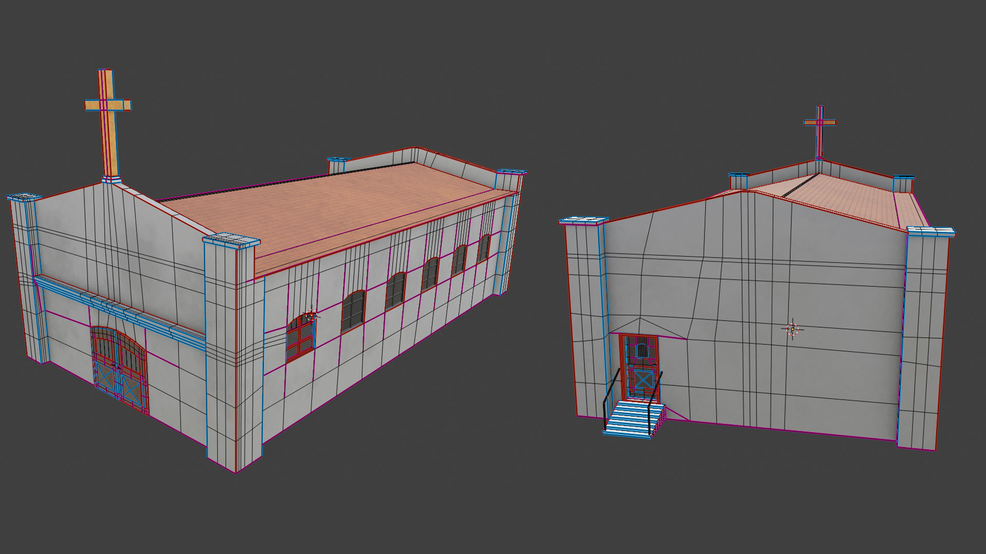 Simple Modern Church Structure Building PBR Textures Low-poly 3D model_14