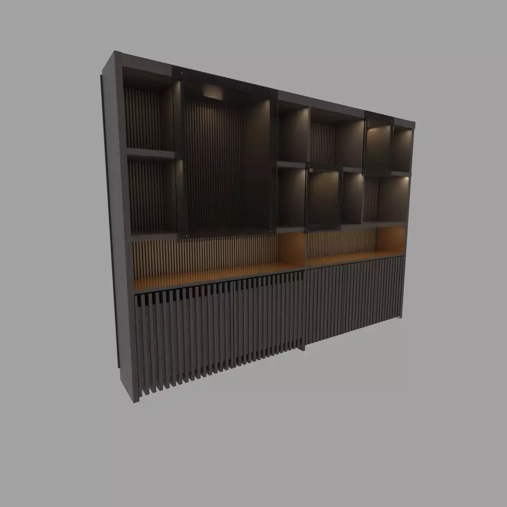 Bookcase with shelves and drawers 3D model_0