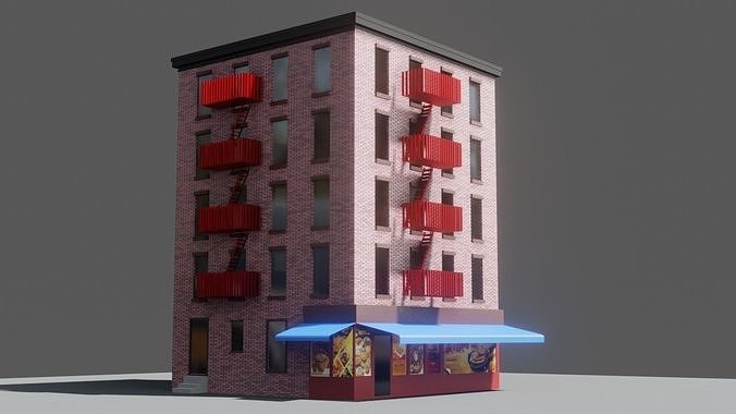 Low poly Apartment Building Low-poly 3D model