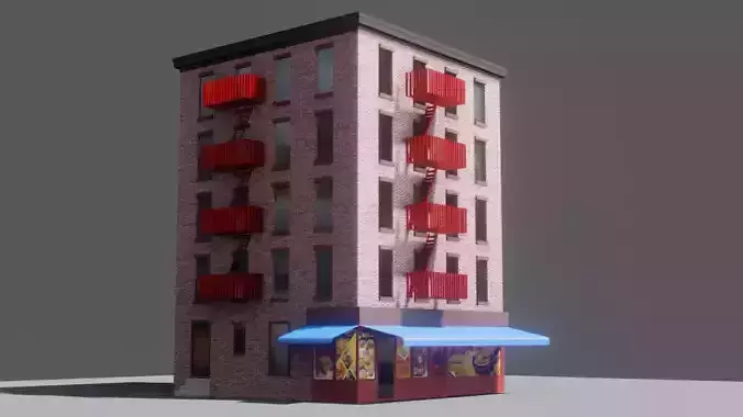 Low poly Apartment Building Low-poly 3D model