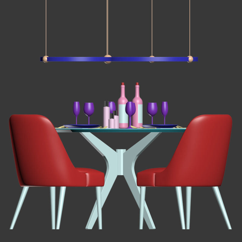 Modern Dinning Set 2 3D model_2