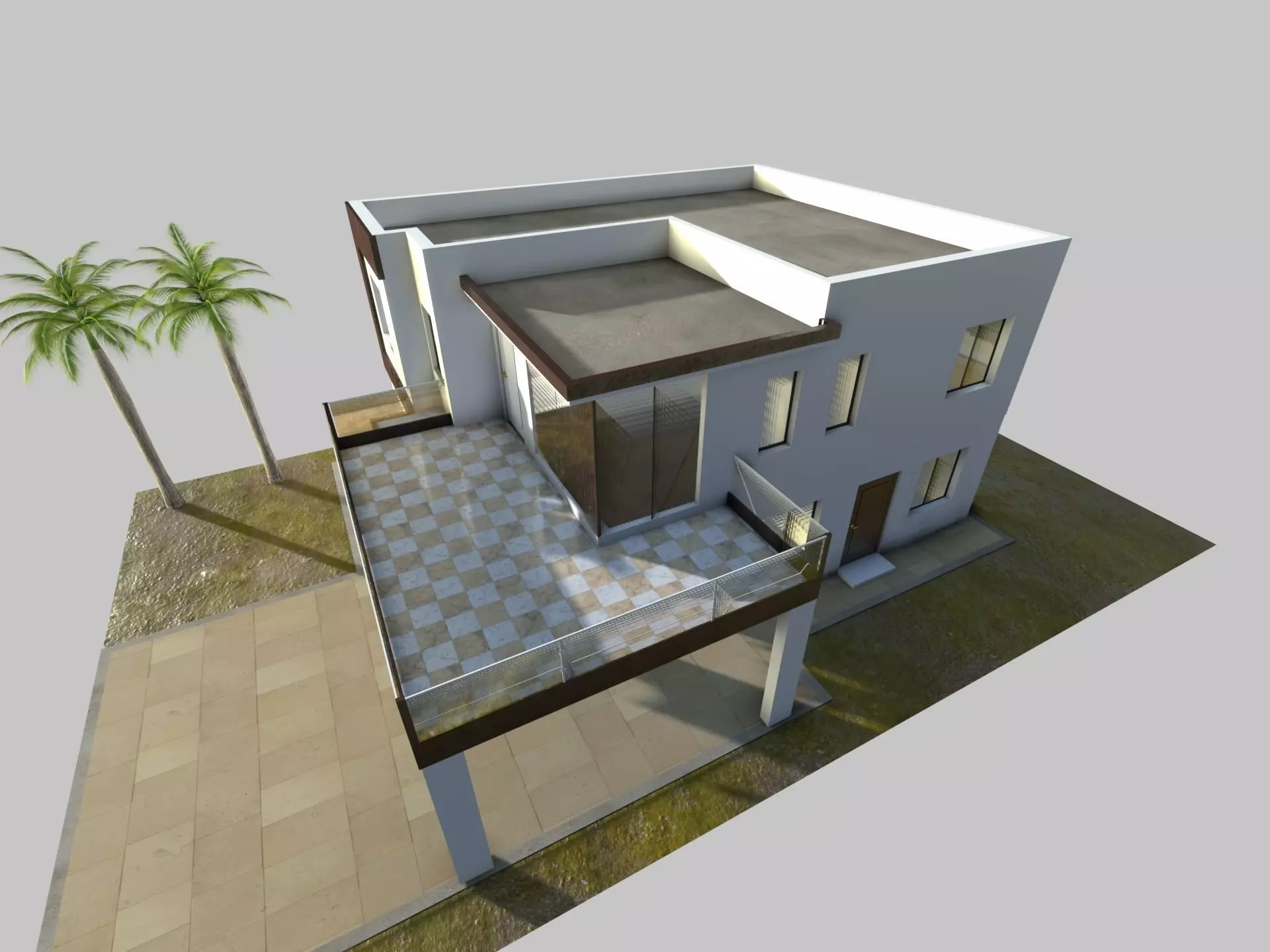 Modern house Low-poly 3D model_0