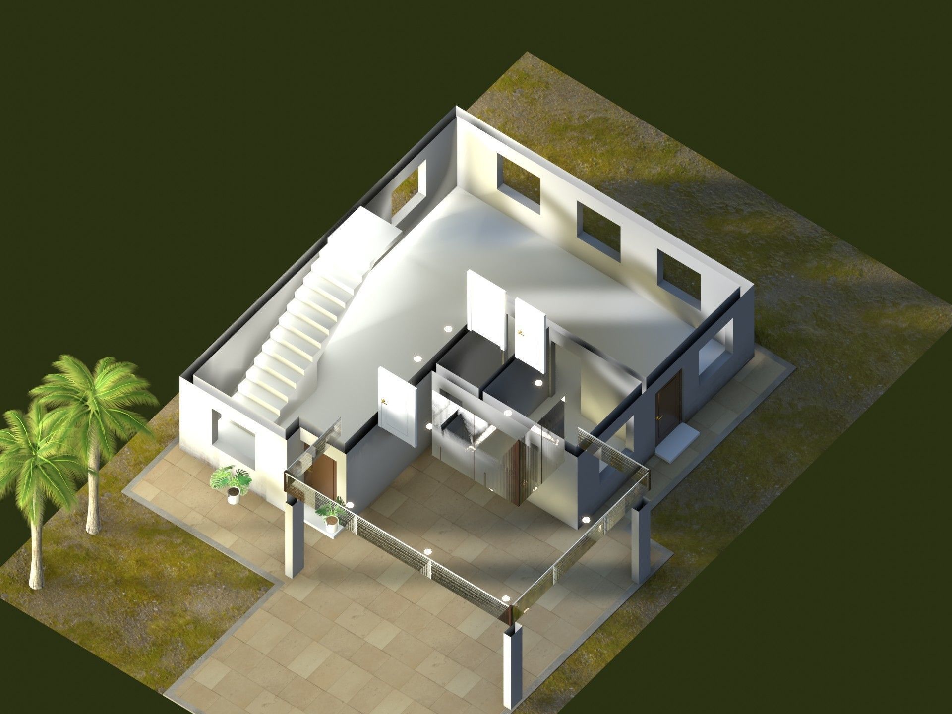Modern house Low-poly 3D model_2