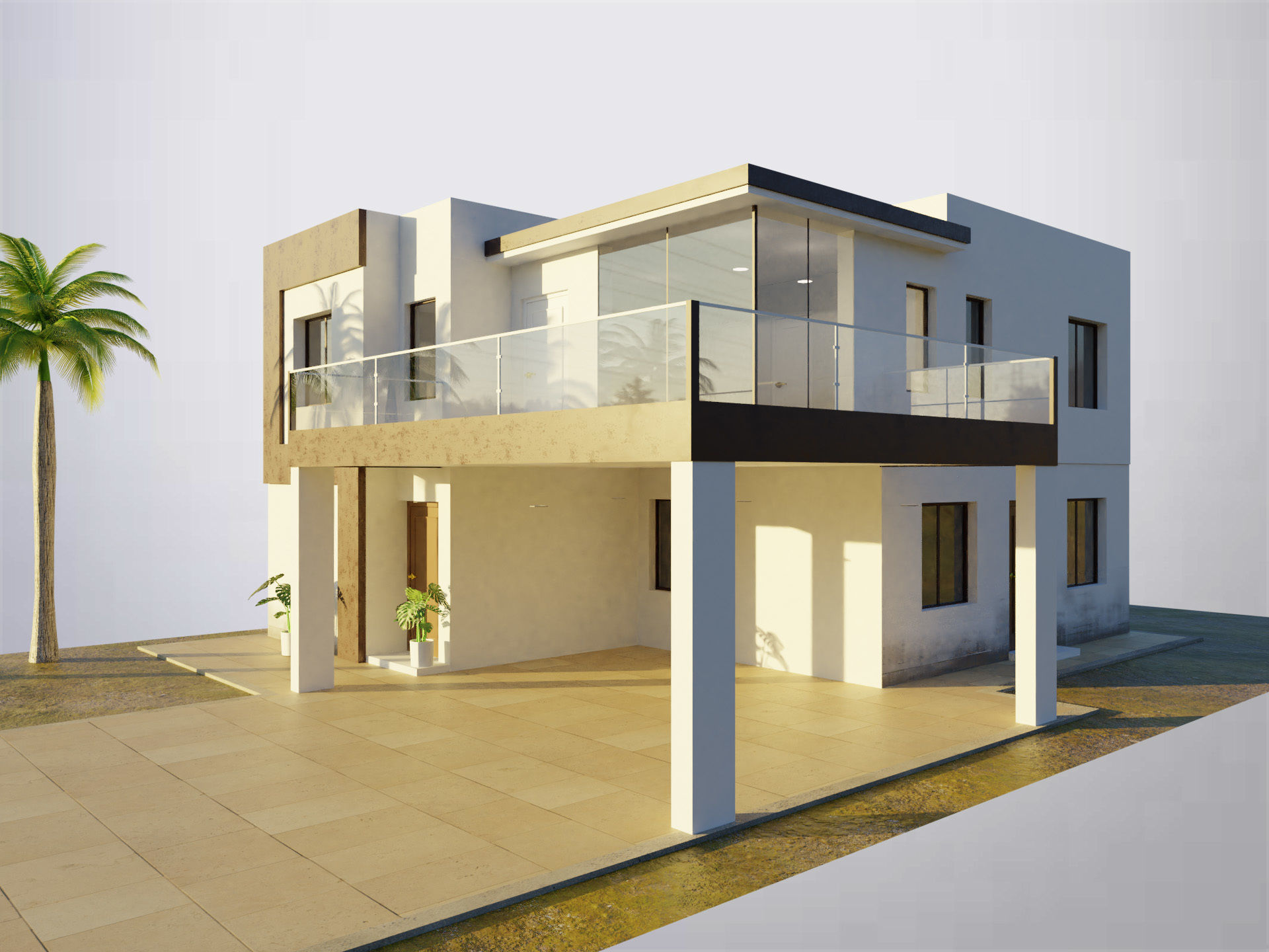 Modern house Low-poly 3D model_4