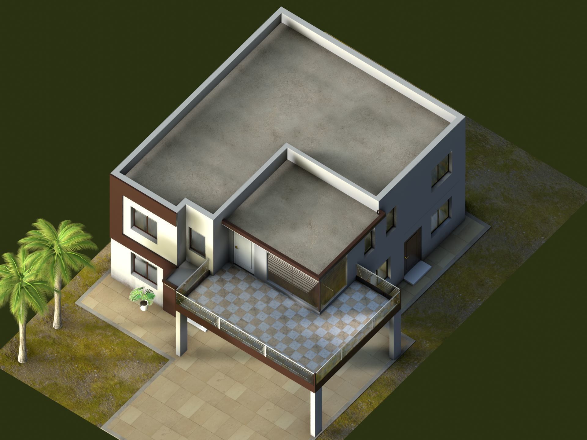 Modern house Low-poly 3D model_1