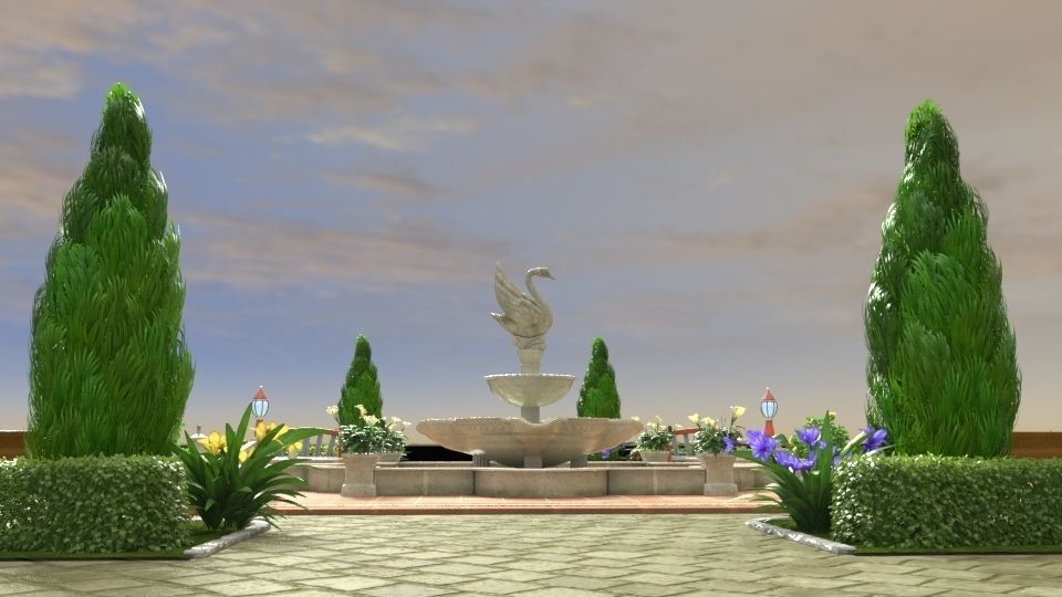 Fountain garden 3D model_7