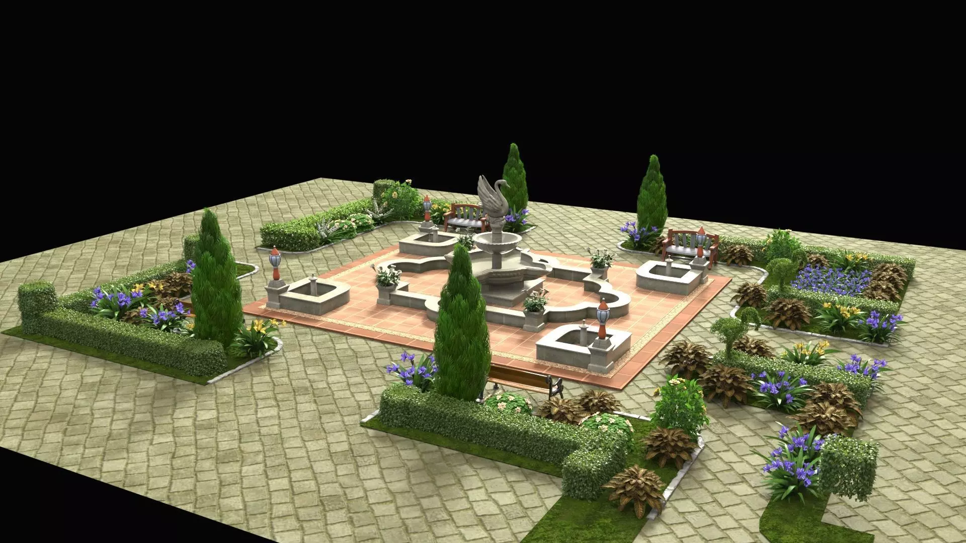 Fountain garden 3D model_0