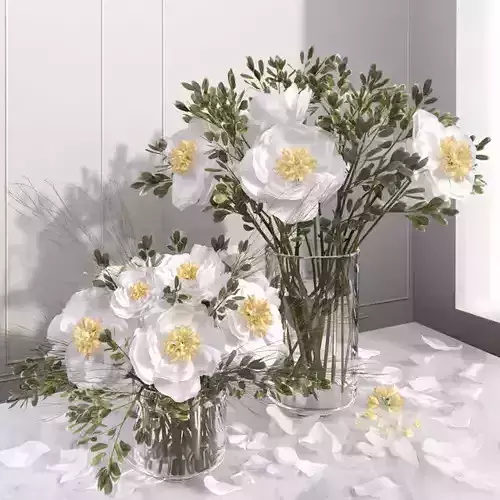 White camellia peony bouquet glass vases  3D model
