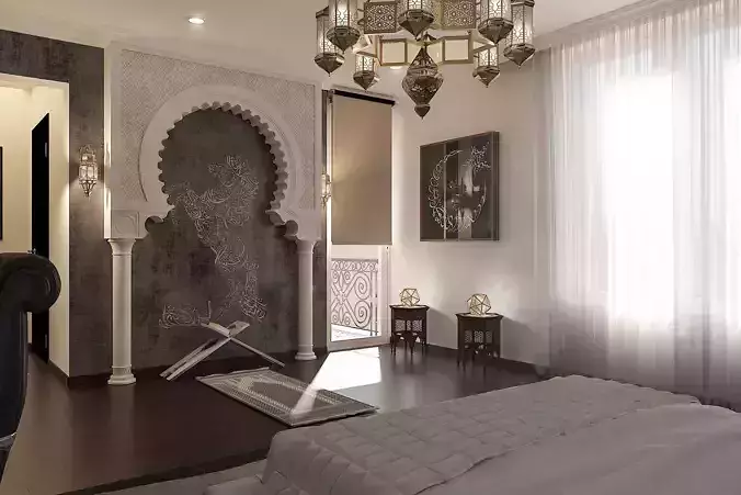 Realistic Arabian Islamic Master Bedroom Design 3D MAX 2018