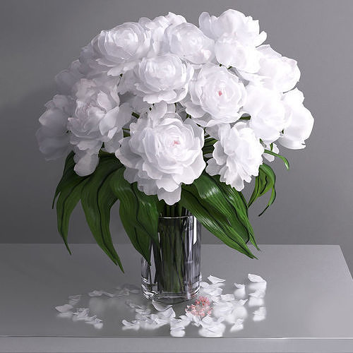 Giant white peonies hall glass vase  3D model