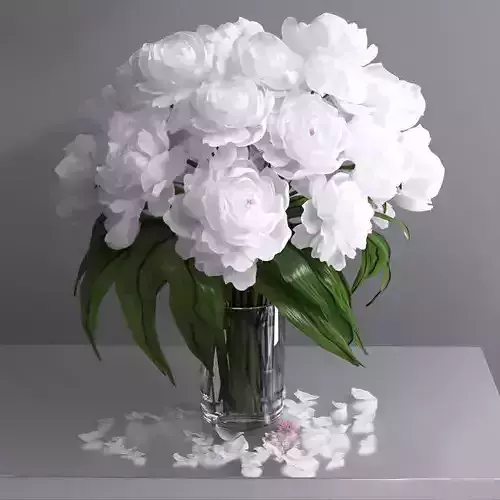 Giant white peonies hall glass vase 