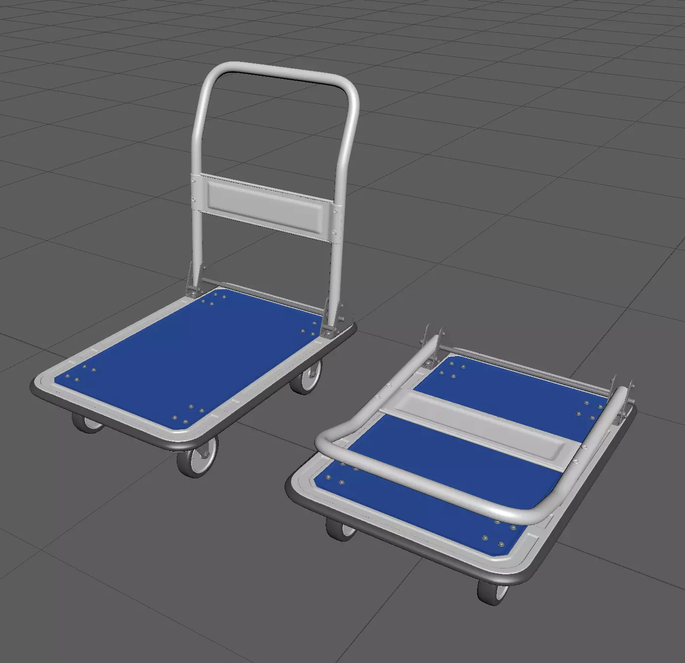 CartA high-poly model dolly cart with two wheels 3D model_0