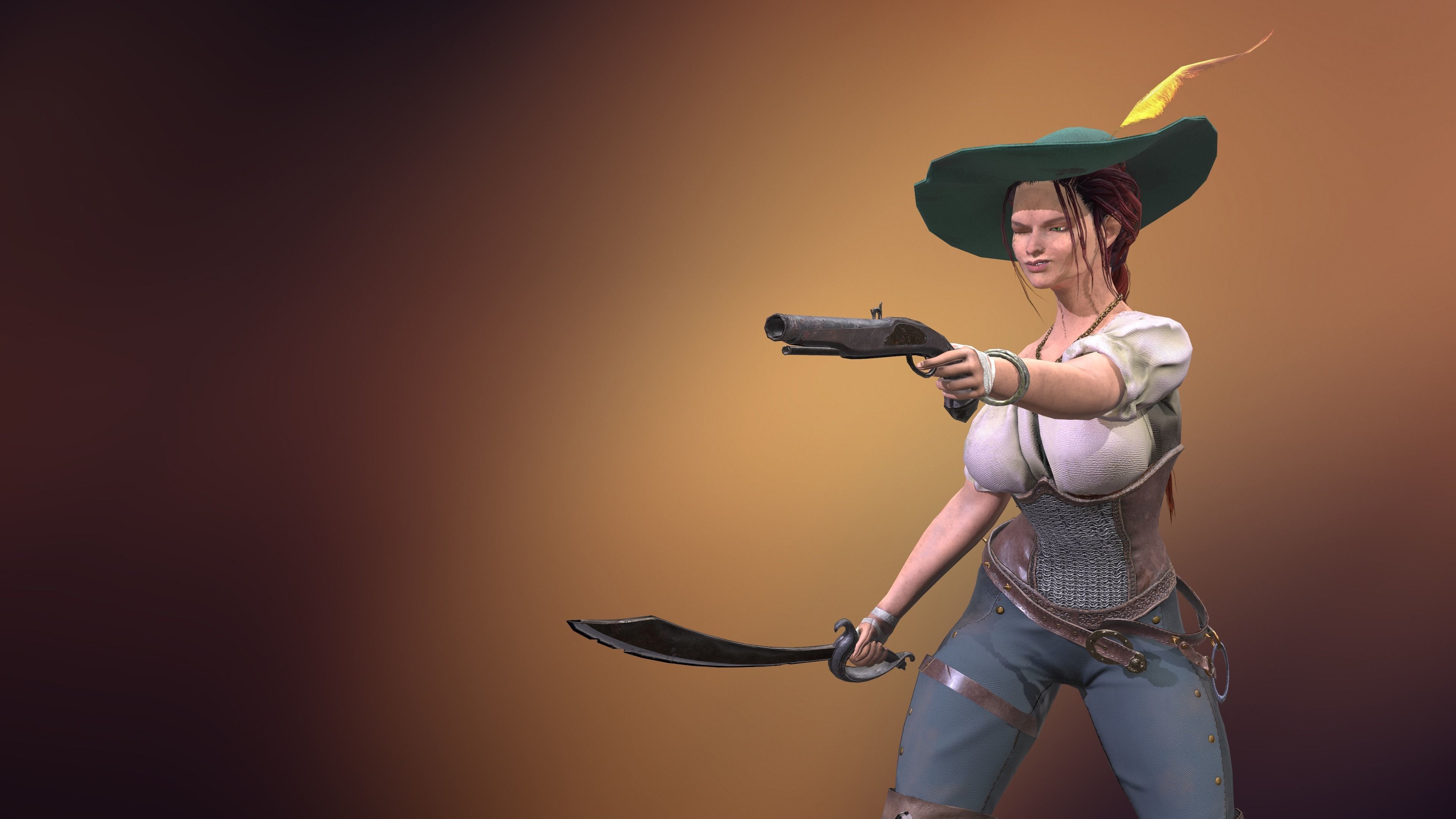 Pirate woman  Low-poly 3D model_10