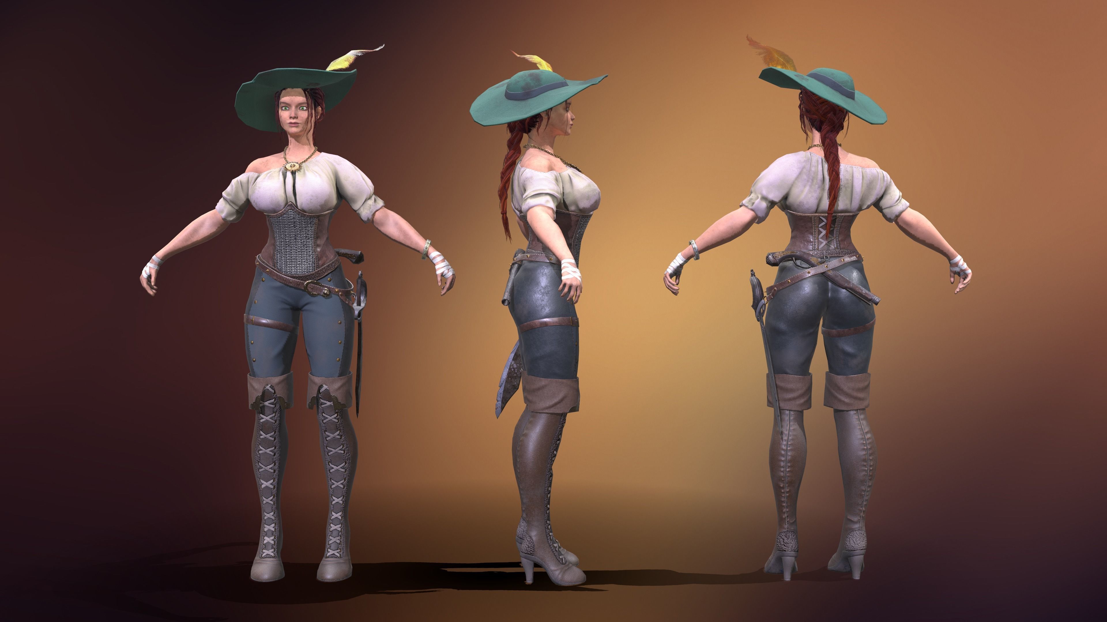 Pirate woman  Low-poly 3D model_6