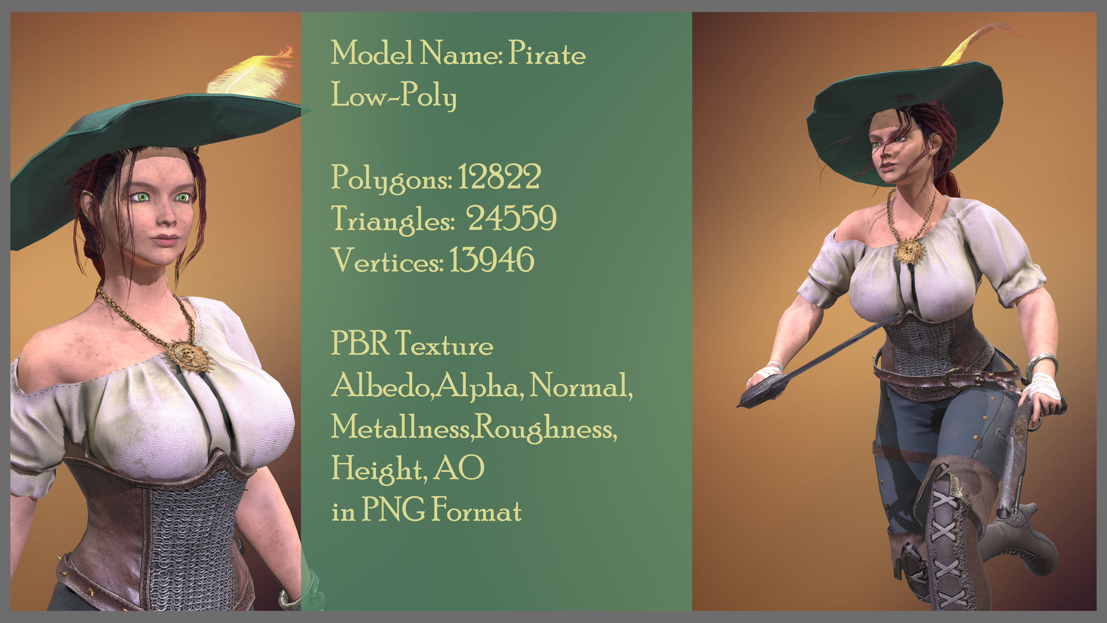 Pirate woman  Low-poly 3D model_5
