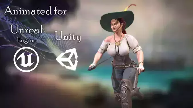 Pirate woman  Low-poly 3D model