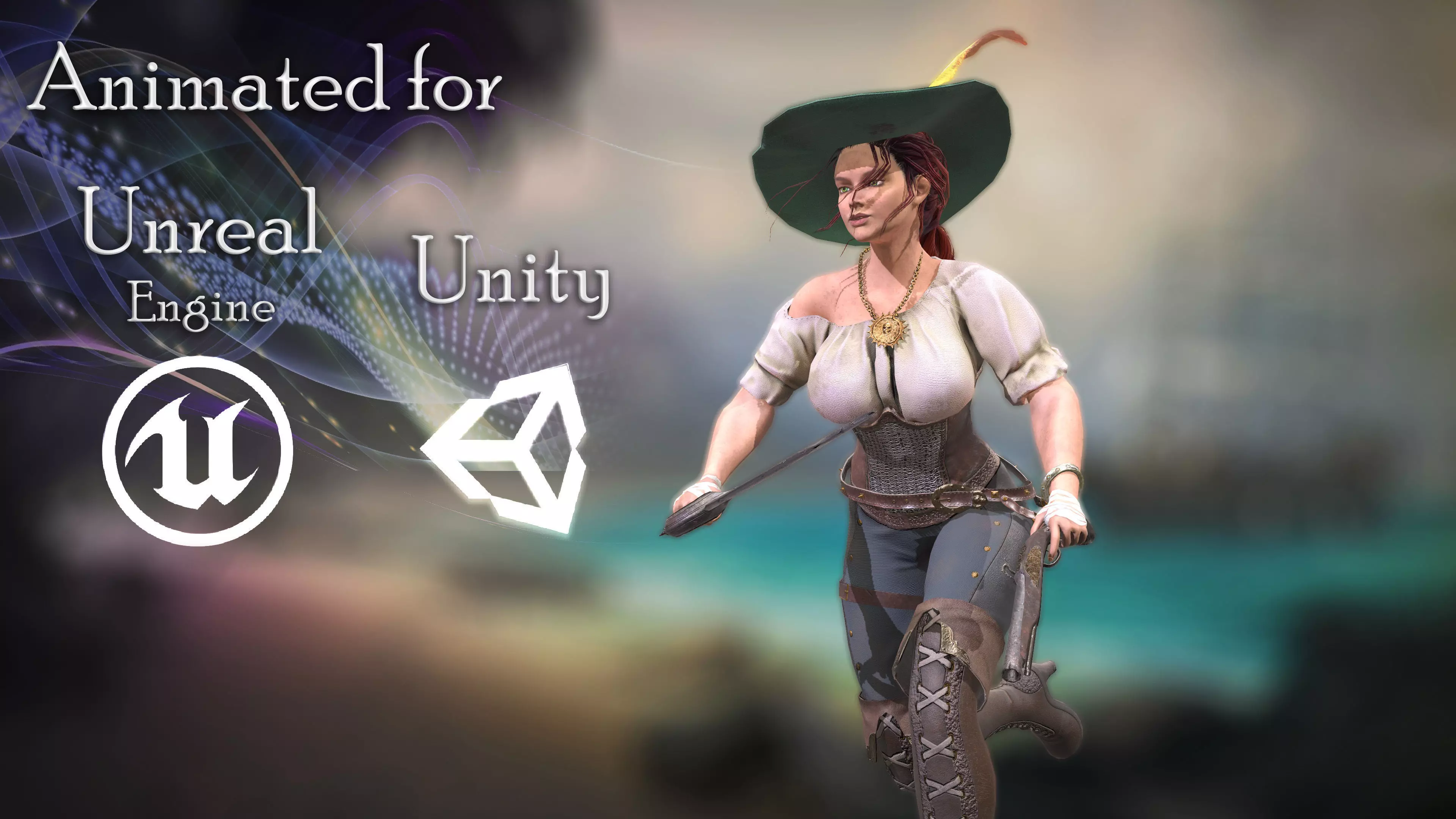 Pirate woman  Low-poly 3D model_0