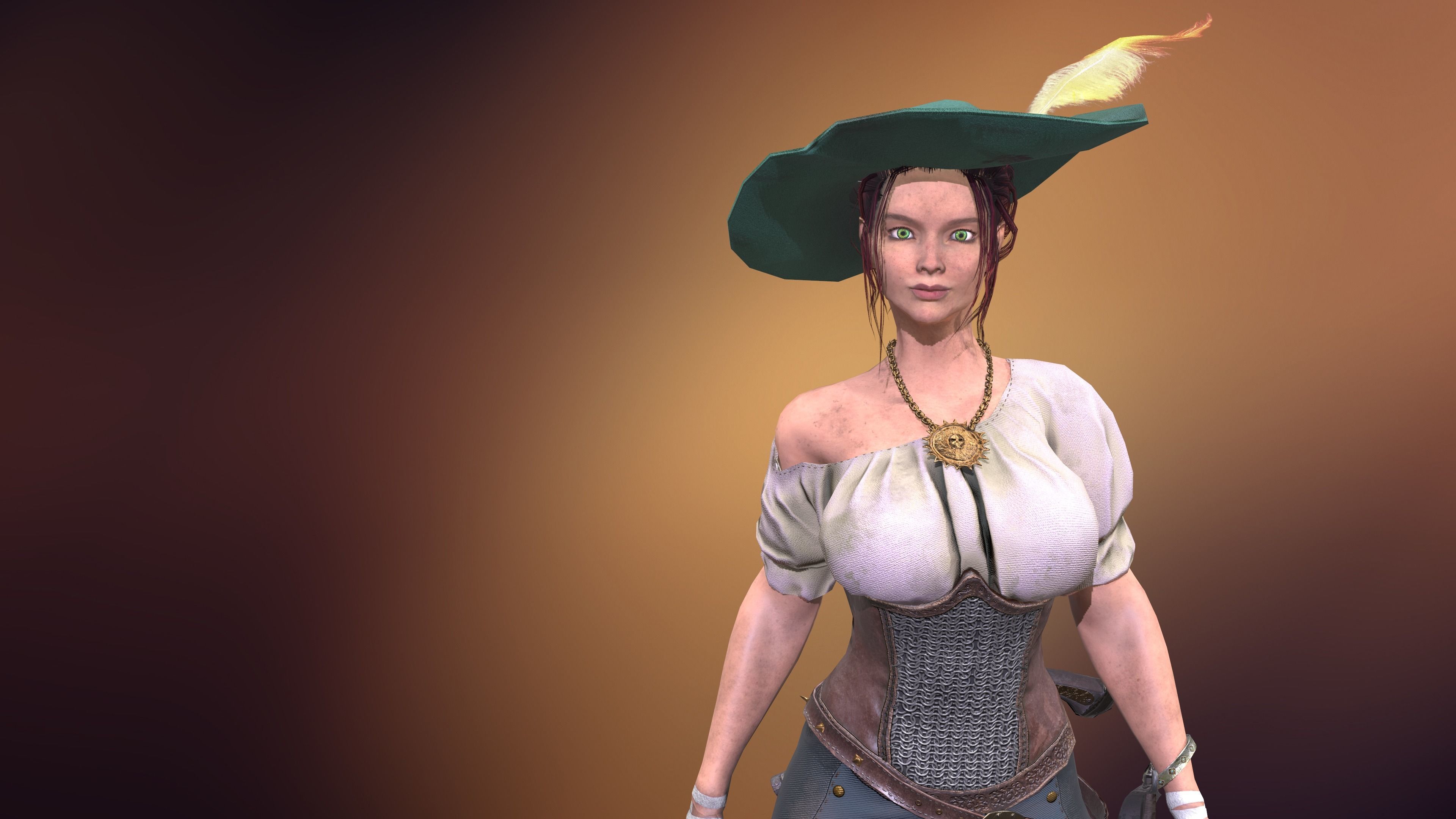 Pirate woman  Low-poly 3D model_9