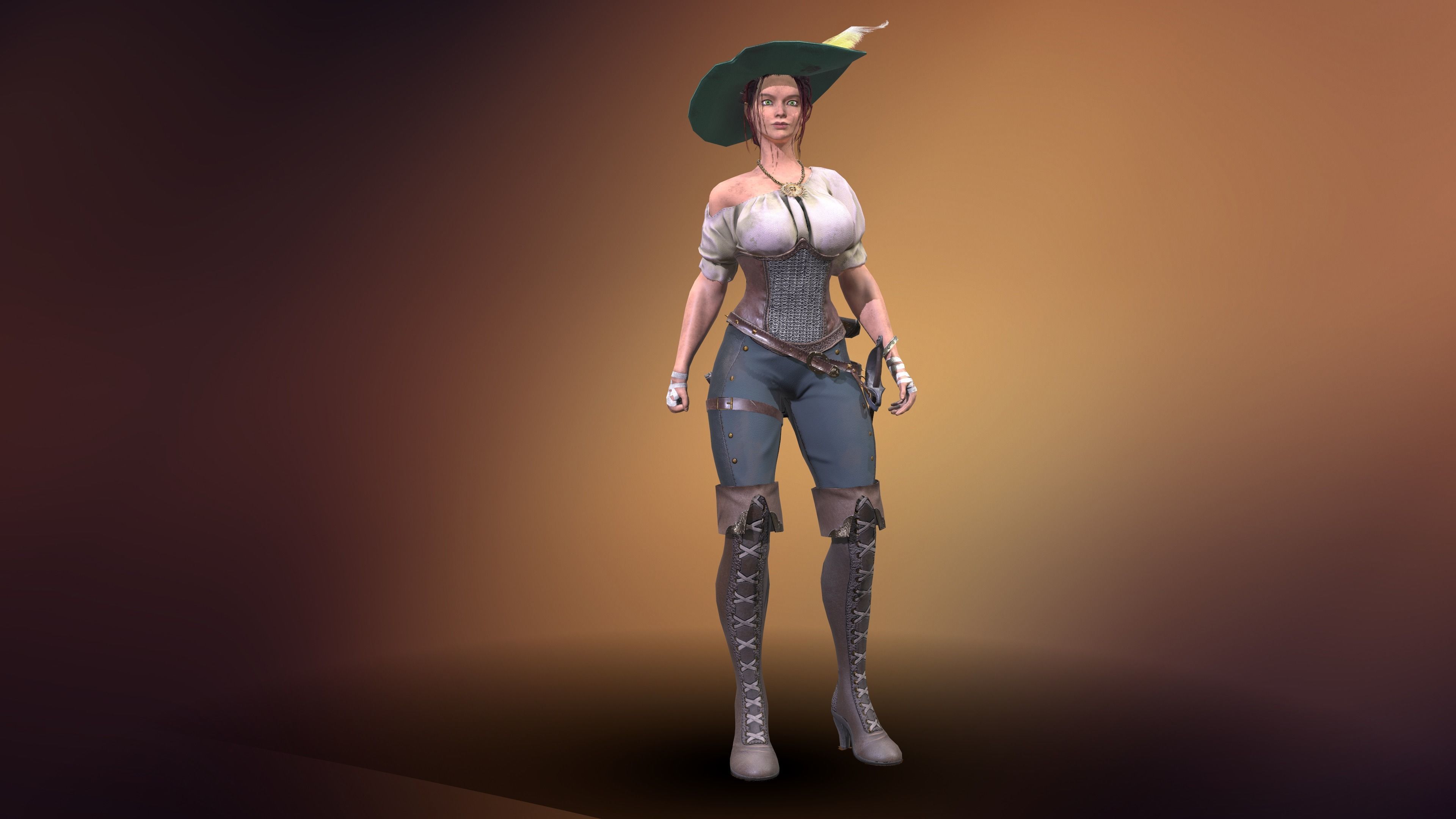 Pirate woman  Low-poly 3D model_13