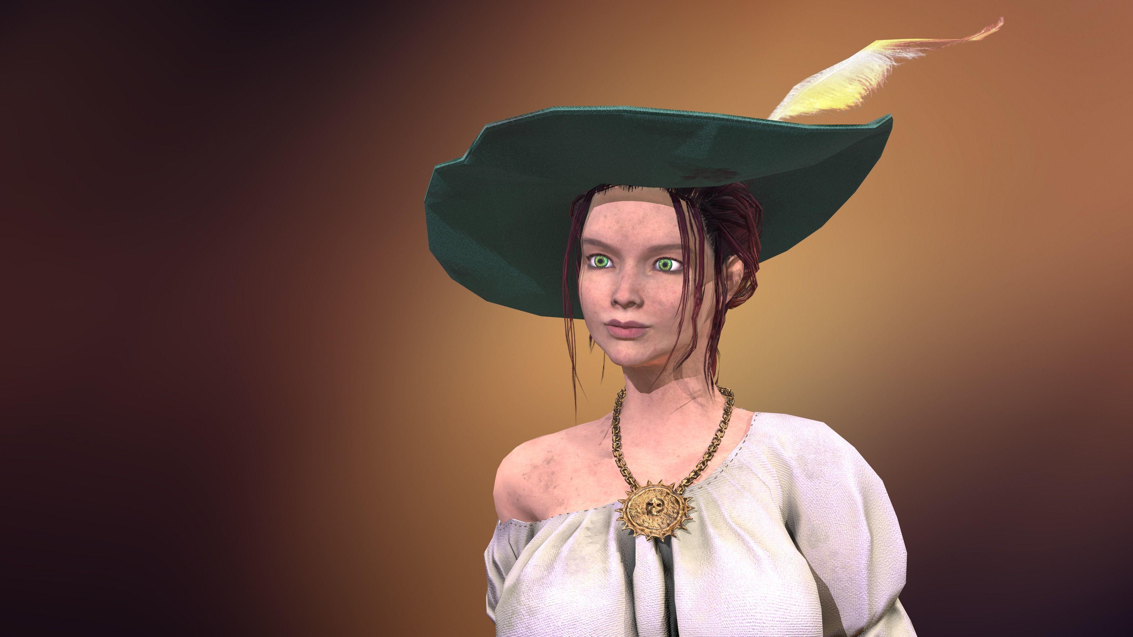 Pirate woman  Low-poly 3D model_8