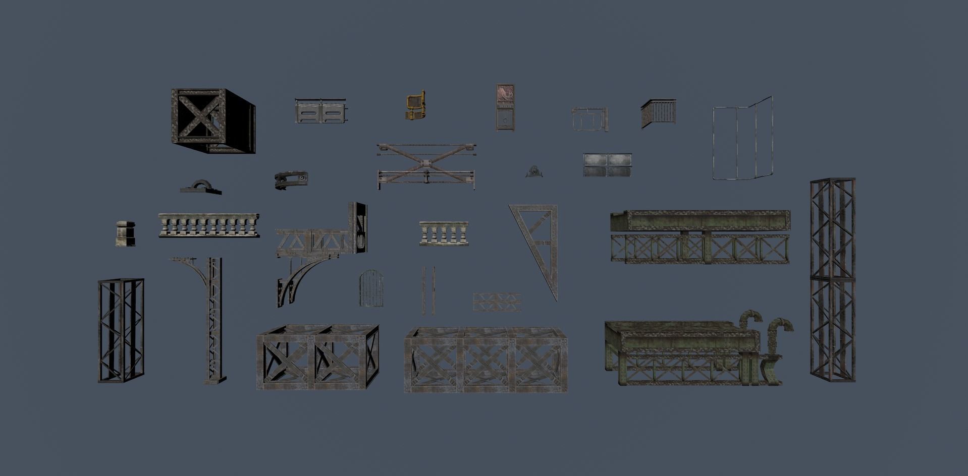 Fences city assets for game Low-poly 3D model_3